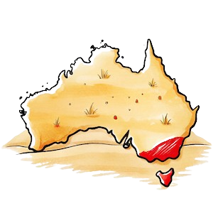 Illustration of a map of Australia with Tasmania highlighted in red.