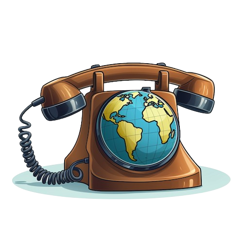 A vintage brown rotary phone with a globe replacing the dial, symbolizing global communication.