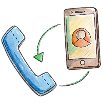 Phone handset with arrows pointing to smartphone in hand-drawn style