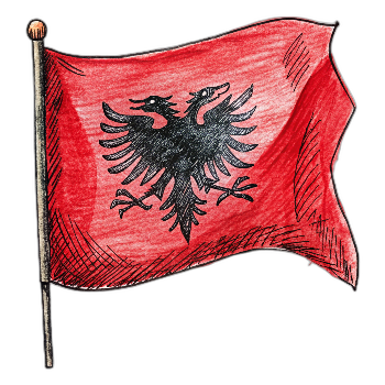 Hand drawn style image depicting Albania