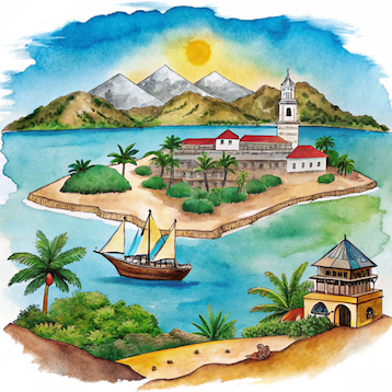 Hand drawn style image depicting Antigua and Barbuda