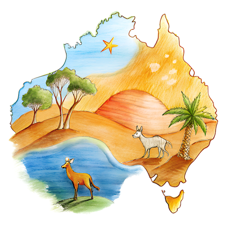 Hand drawn style image depicting Australia