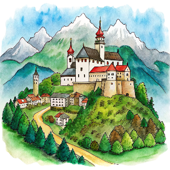 Hand drawn style image depicting Austria