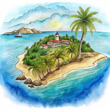 Hand drawn style image depicting Barbados