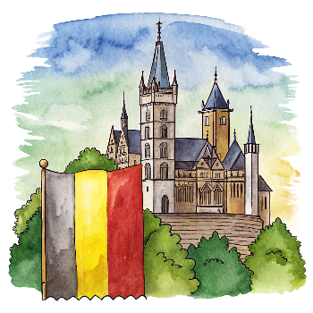 Hand drawn style image depicting Belgium