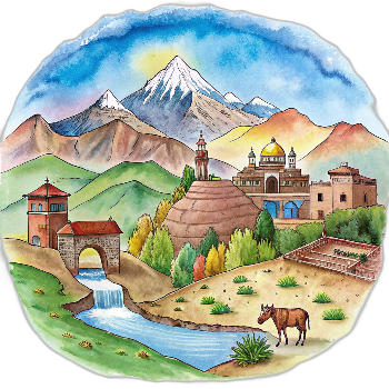 Hand drawn style image depicting Bolivia