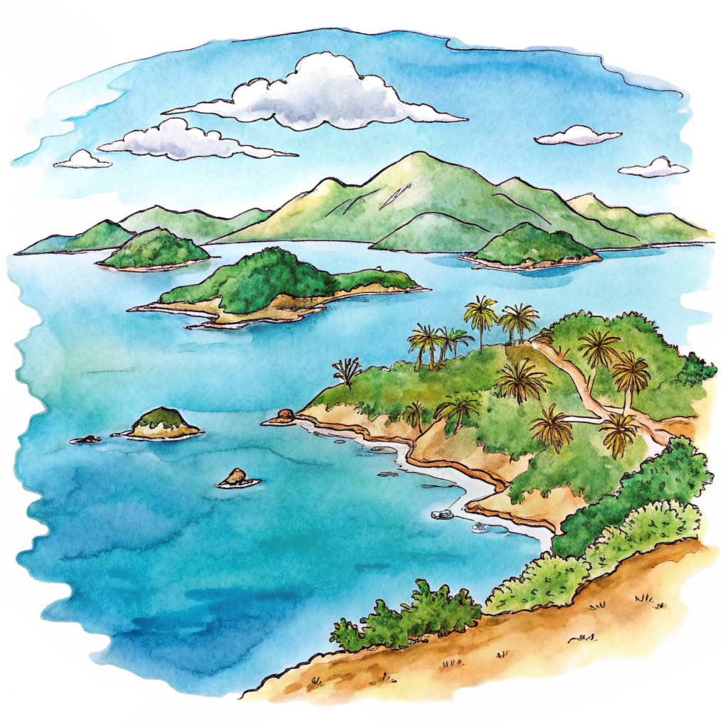 Hand drawn style image depicting British Virgin Islands