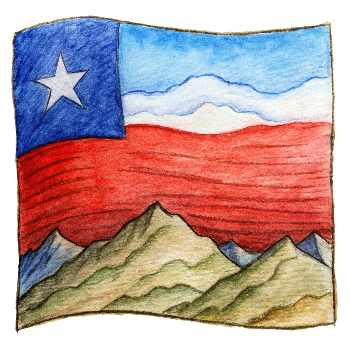 Hand drawn style image depicting Chile