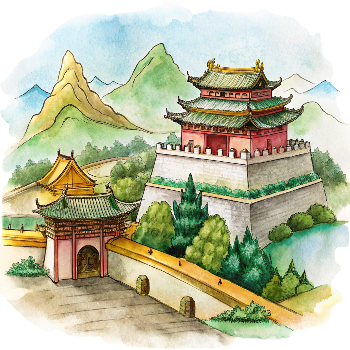 Hand drawn style image depicting China