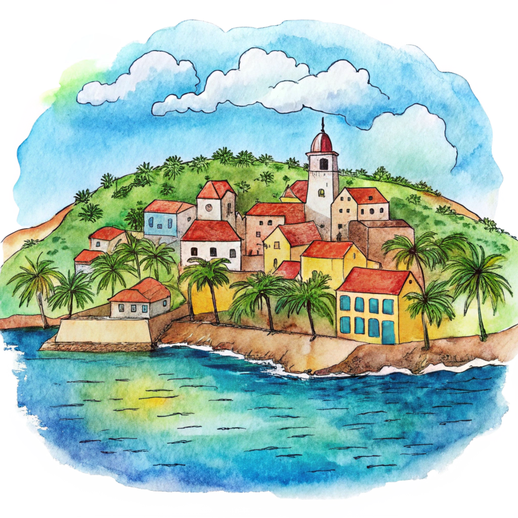 Hand drawn style image depicting Curacao