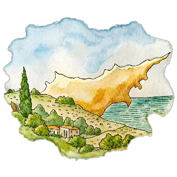 Hand drawn style image depicting Cyprus