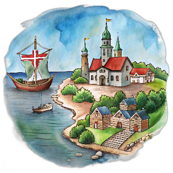 Hand drawn style image depicting Denmark