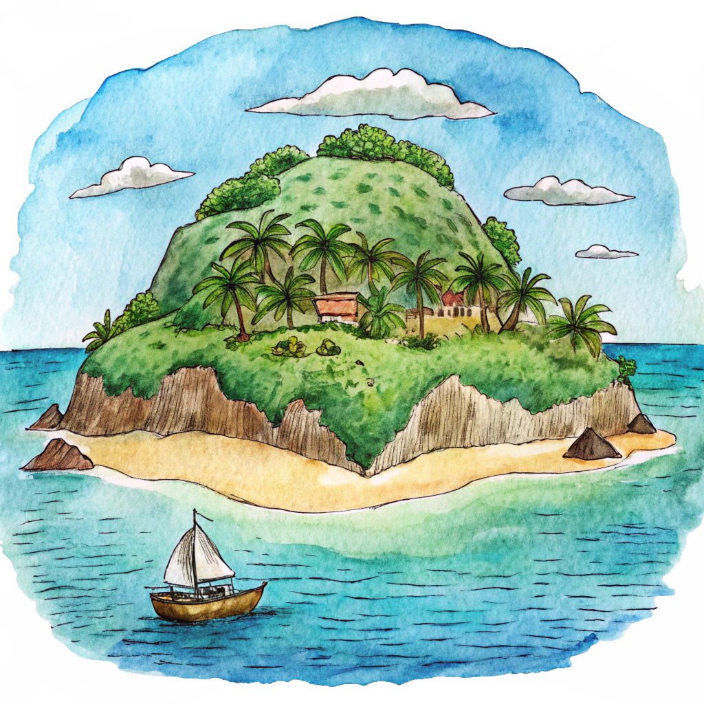 Hand drawn style image depicting Dominica