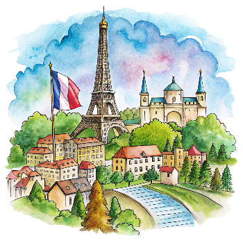 Hand drawn style image depicting France