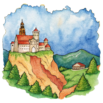 Hand drawn style image depicting Georgia