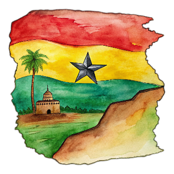 Hand drawn style image depicting Ghana