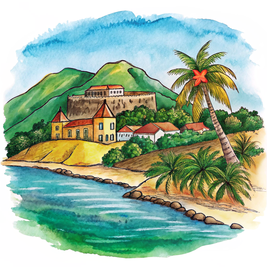 Hand drawn style image depicting Grenada