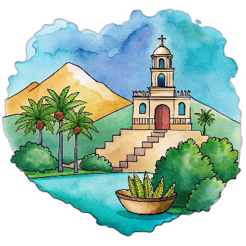 Hand drawn style image depicting Guatemala