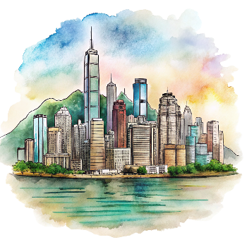 Hand drawn style image depicting Hong Kong