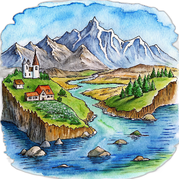 Hand drawn style image depicting Iceland