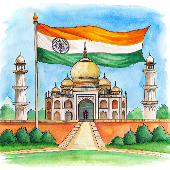 Hand drawn style image depicting India