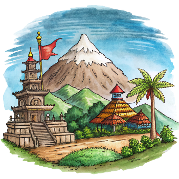 Hand drawn style image depicting Indonesia