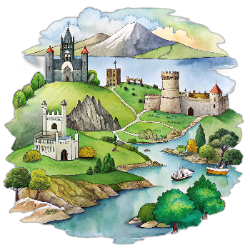 Hand drawn style image depicting Ireland