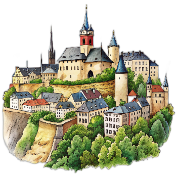 Hand drawn style image depicting Luxembourg