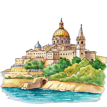 Hand drawn style image depicting Malta