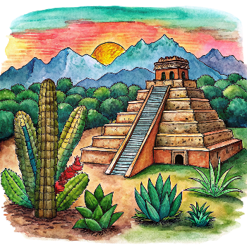 Hand drawn style image depicting Mexico