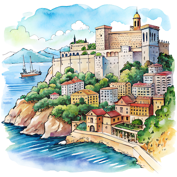 Hand drawn style image depicting Monaco