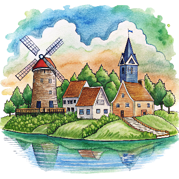 Hand drawn style image depicting Netherlands