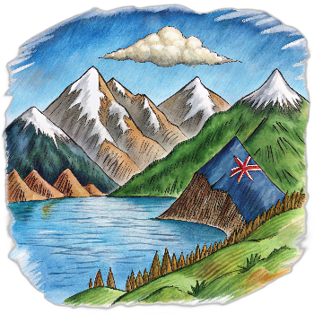 Hand drawn style image depicting New Zealand