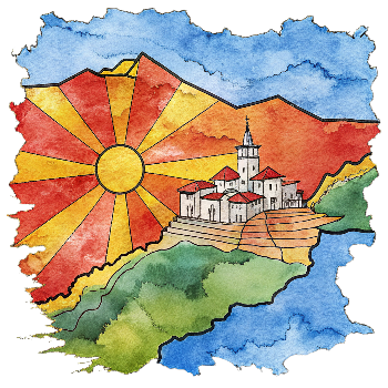 Hand drawn style image depicting North Macedonia