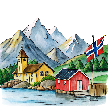 Hand drawn style image depicting Norway