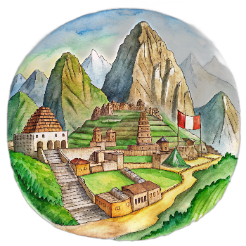 Hand drawn style image depicting Peru