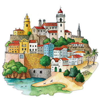 Hand drawn style image depicting Portugal