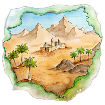 Hand drawn style image depicting Saudi Arabia