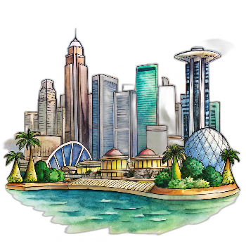 Hand drawn style image depicting Singapore