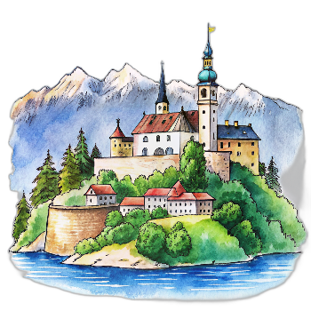 Hand drawn style image depicting Slovenia