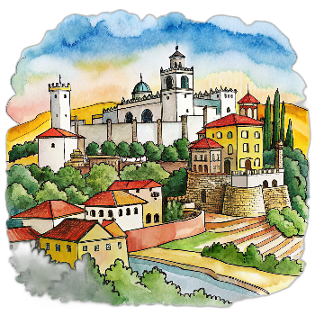 Hand drawn style image depicting Spain