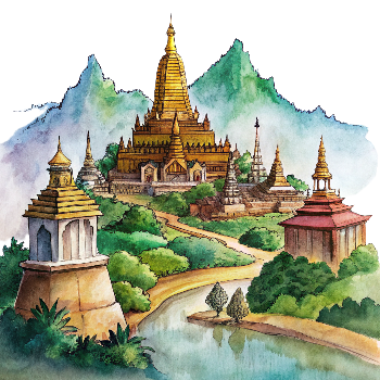 Hand drawn style image depicting Thailand