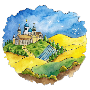 Hand drawn style image depicting Ukraine