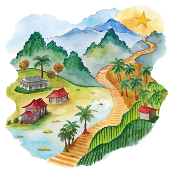 Hand drawn style image depicting Vietnam