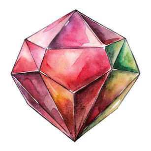 Colorful gem, mostly red in hand-drawn style