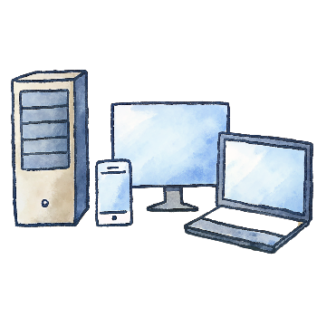 PC and smartphone and server and laptop in hand-drawn style