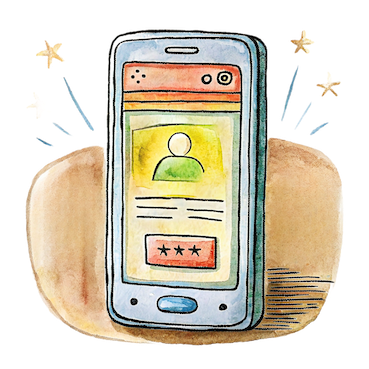 Colorful smartphone with contact icon in hand-drawn style