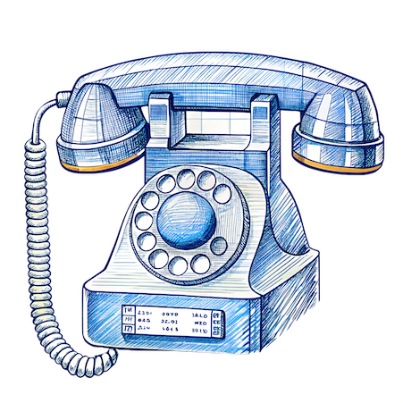 Detailed illustration of a vintage rotary phone, highlighting its technical details and classic design.