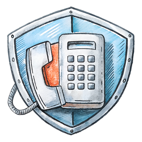 Illustration of a telephone secured by a protective shield, symbolizing phone privacy and security.