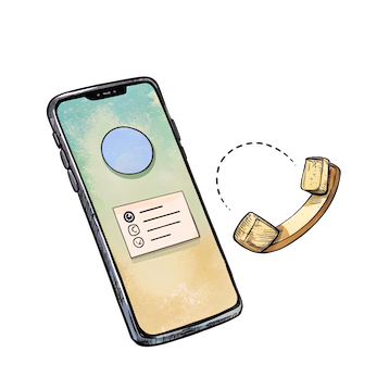 Illustration of a smartphone with an old-fashioned telephone receiver, symbolizing call forwarding or connecting calls.